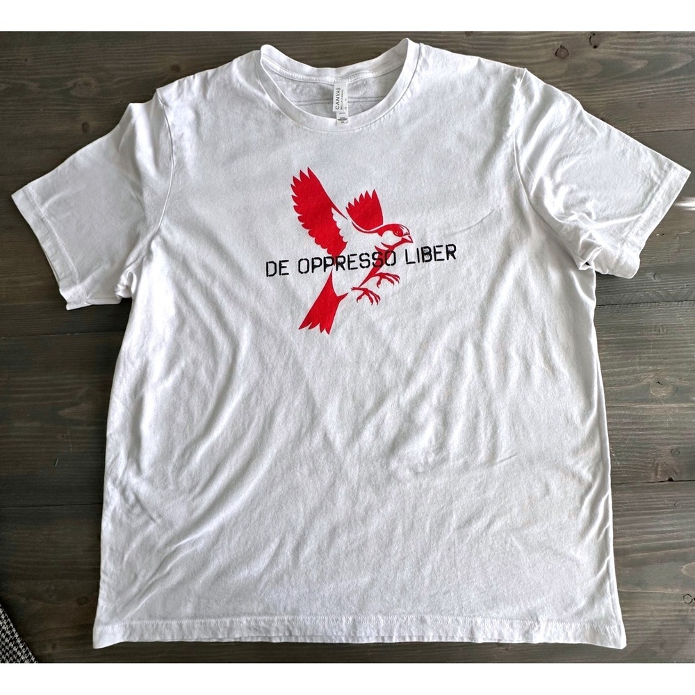De Oppresso Liber Special Forces Motto Red Bird Graphic T-Shirt White Size 2XL
